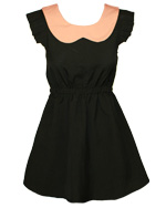 contrast collar pleated s/slv dress